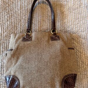 Ralph Lauren style Chaps brand brown tweed chevron Tote Bag